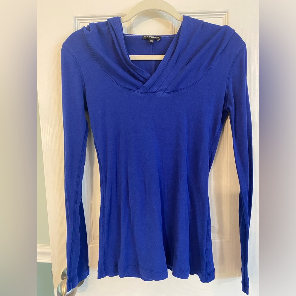 Express | Royal Blue Long Sleeved Hooded Shirt, Size M